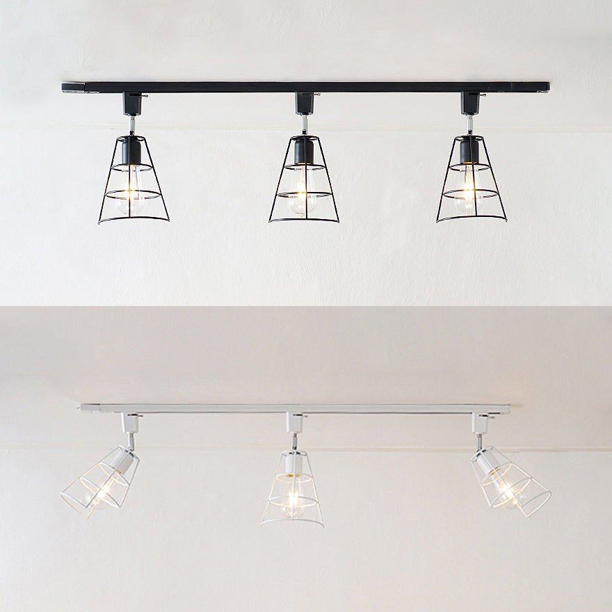 3 Lumières Cage Cage semi-plat Ceiling Light with Conical Shade Retro Style Noir / Blanc 
Éclairage de plafond rotatable