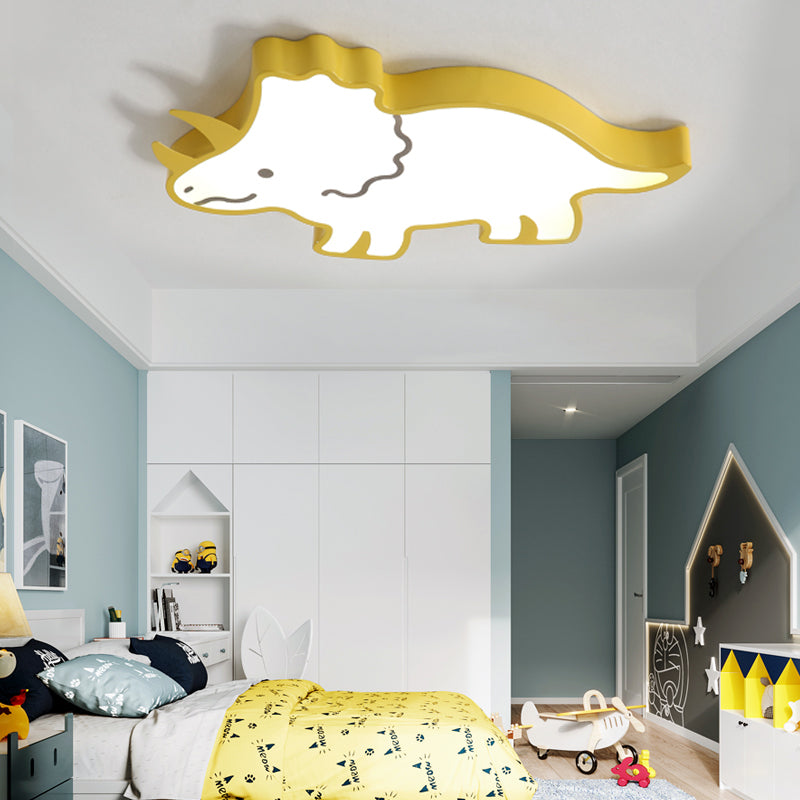 Yellow/White Dinosaur Design Flushmount Lighting Kids LED Acrylic Flush Pendant Light for Children Room, Warm/White Light