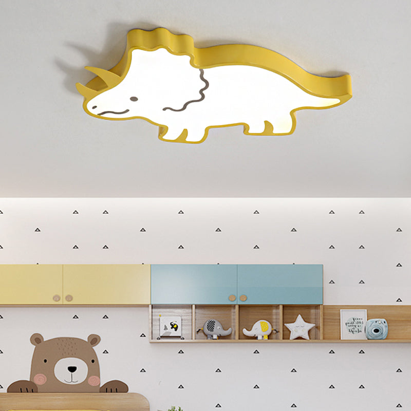 Yellow/White Dinosaur Design Flushmount Lighting Kids LED Acrylic Flush Pendant Light for Children Room, Warm/White Light