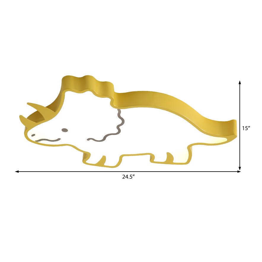 Yellow/White Dinosaur Design Flushmount Lighting Kids LED Acrylic Flush Pendant Light for Children Room, Warm/White Light