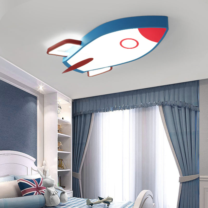 Rocket Shade Bedroom Ceiling Flush Mount Acrylic LED Cartoon Style Blue Flush Pendant Light in Warm/White Light