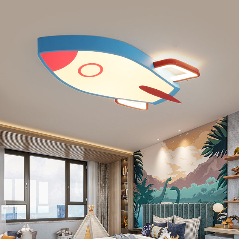 Rocket Shade Bedroom Ceiling Flush Mount Acrylic LED Cartoon Style Blue Flush Pendant Light in Warm/White Light