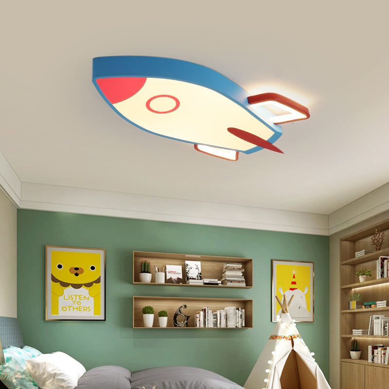 Rocket Shade Bedroom Ceiling Flush Mount Acrylic LED Cartoon Style Blue Flush Pendant Light in Warm/White Light