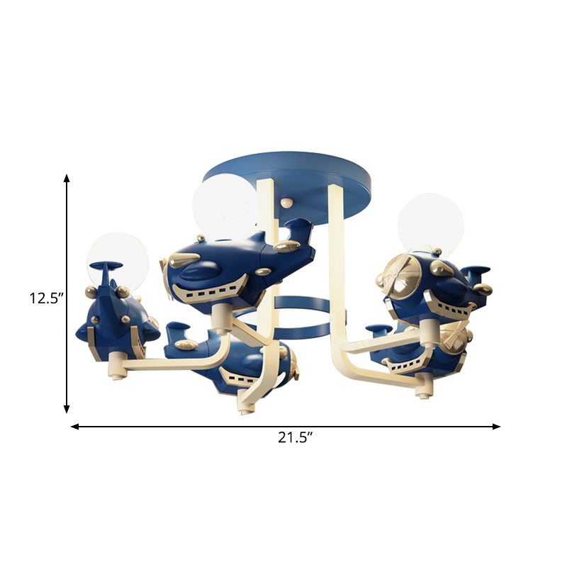 Resina semifulona a forma di aeromobile per bambini e in metallo a 5 luci a 5 luci per bambini lampada a soffitto in blu/rosso