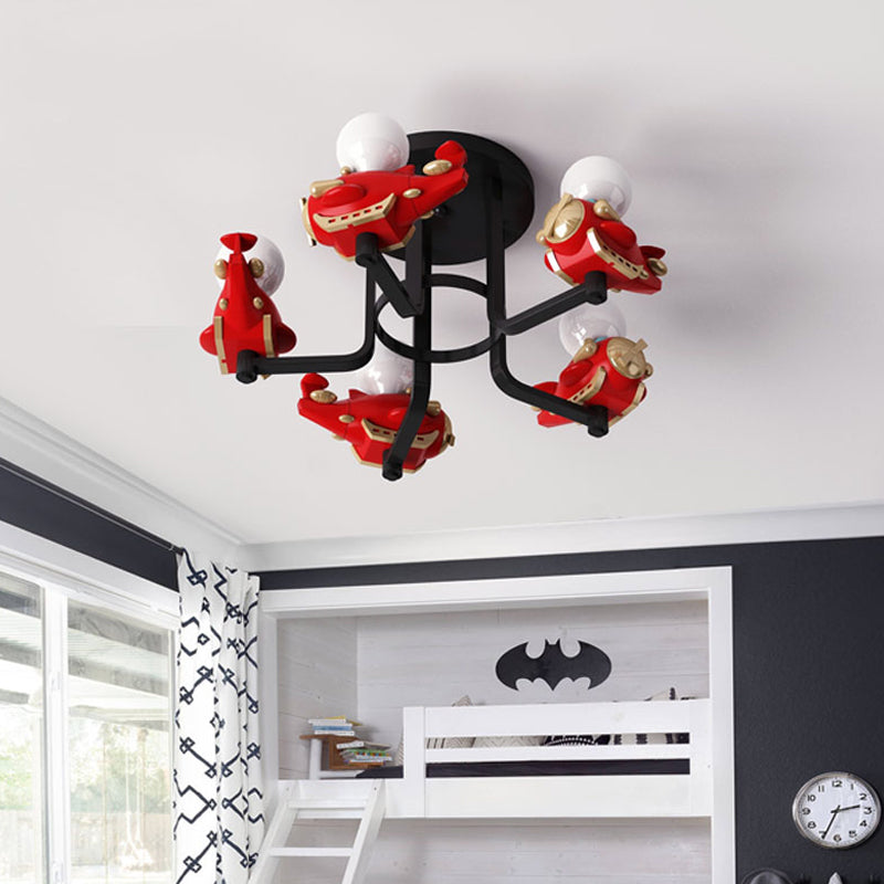 Resina semifulona a forma di aeromobile per bambini e in metallo a 5 luci a 5 luci per bambini lampada a soffitto in blu/rosso