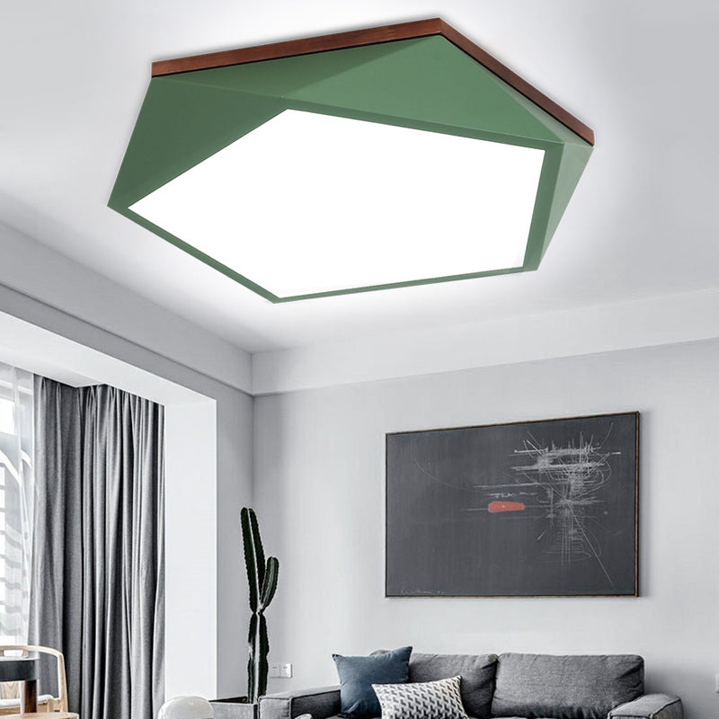 16.5"/20.5" Wide Geometric Ceiling Light Minimalist Metal Green LED Flush Mount Lamp with Acrylic Diffuser for Living Room