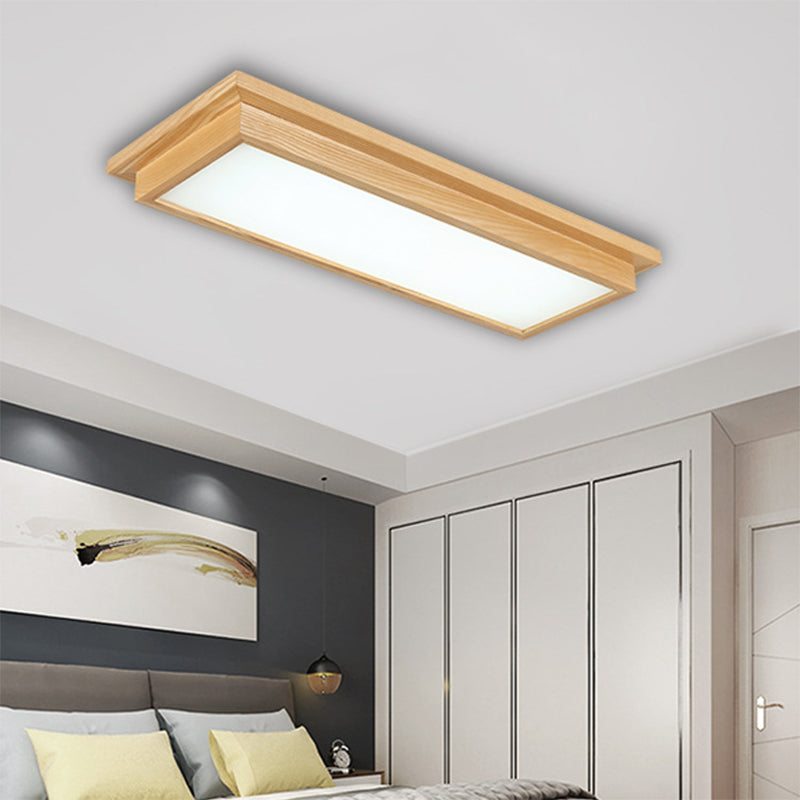 Rectangle Ceiling Mounted Light Modernism Wood Beige LED Flush Mount Lamp in White/Warm/Natural Light with Acrylic Diffuser, 10"/17" Wide