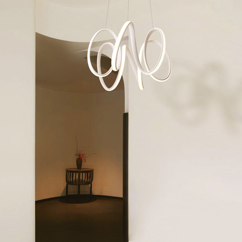 Minimalistische LED -Kronleuchterleuchte mit Acrylschatten weißer Kurve Anhängerleuchte in weiß/warmem Licht für Wohnzimmer
