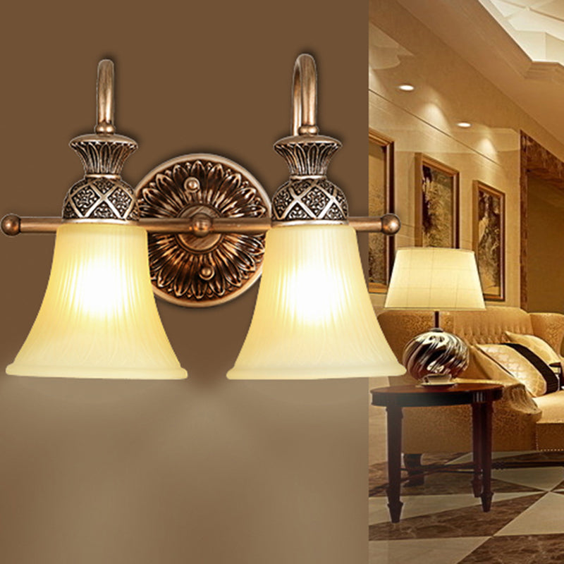 Frosted Glass Bell Eitelkeitsbeleuchtung Klassiker 2/3 Lichter Bad Wandlampe in Bronze