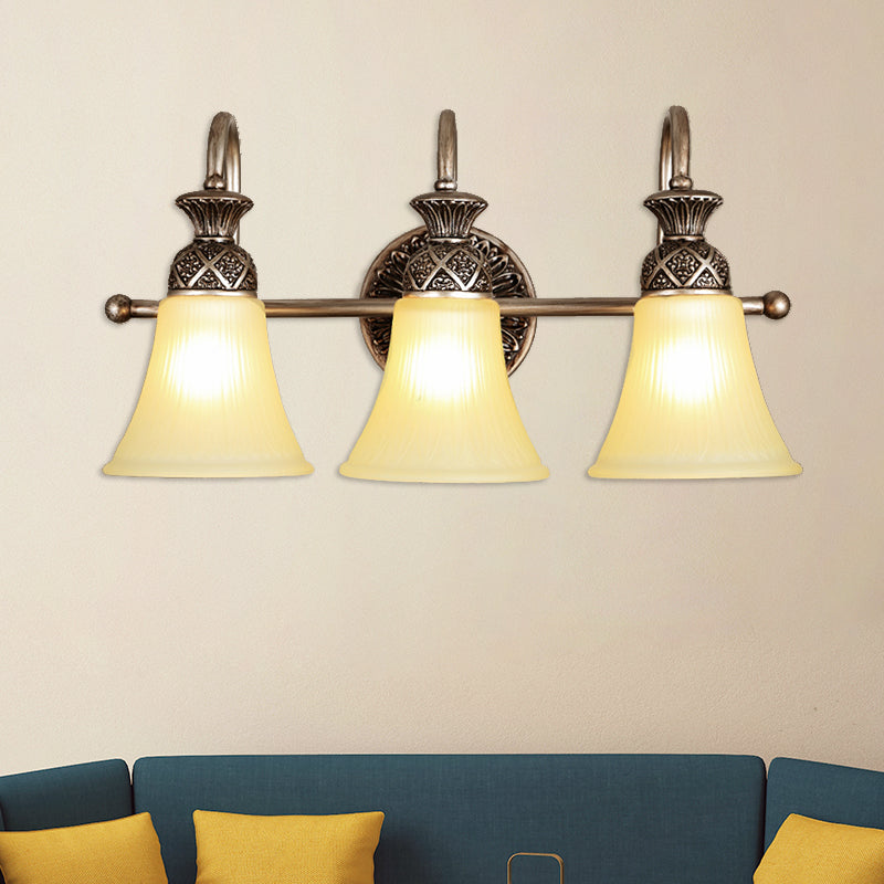 Frosted Glass Bell Vanity Lighting Classic 2/3 Lights Bathroom Wall Mounted Lamp in Bronze