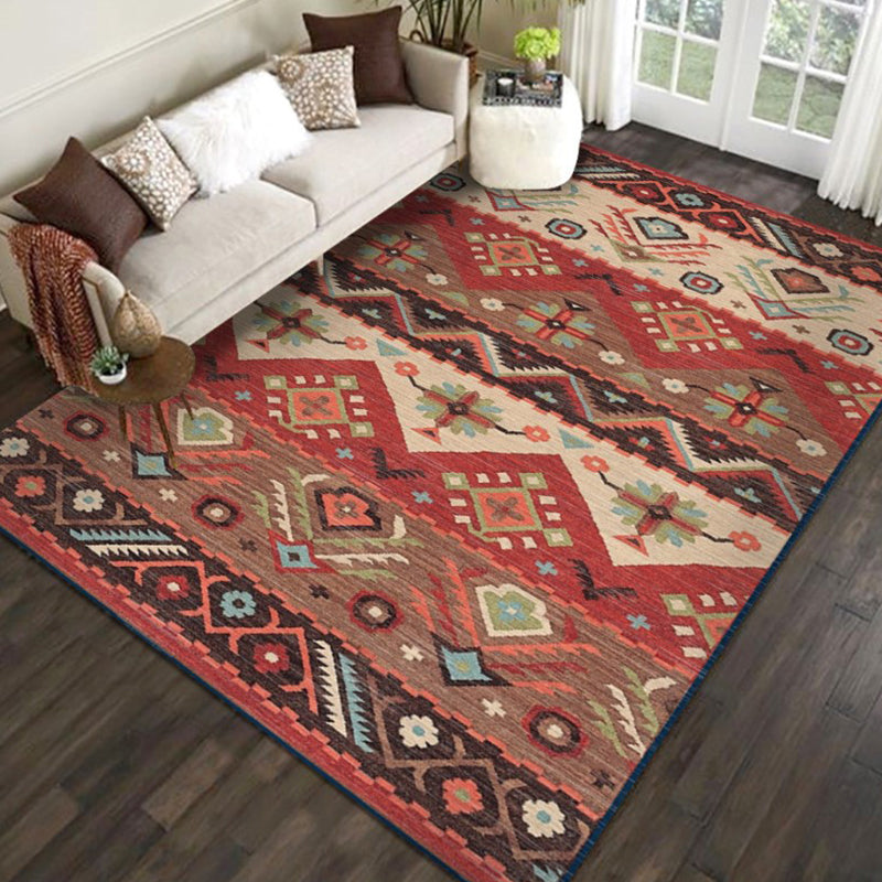 Vintage-Digitaldruck-geometrischer Teppich, mehrfarbiger Boho-Chic-Teppich, Synthetik, schmutzabweisend, rutschfest, haustierfreundlicher Teppich für Zuhause