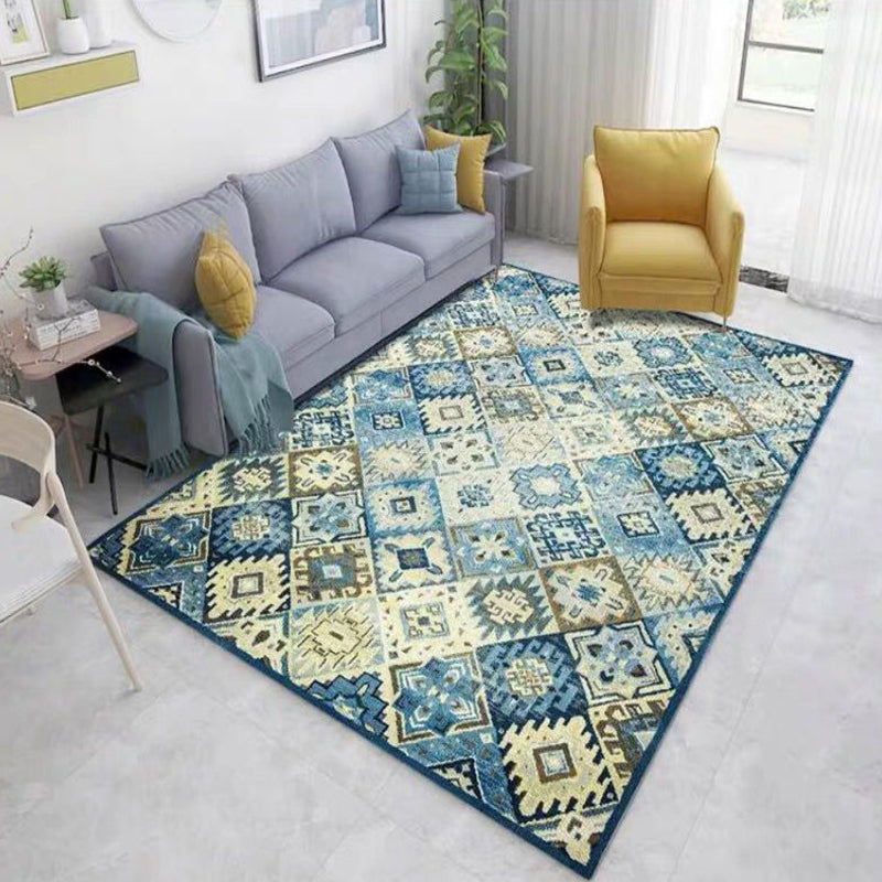 Alfombra bohemia colorida alfombra de estampado multicolor lavable sin deslizamiento alfombra resistente a manchas para sala de estar