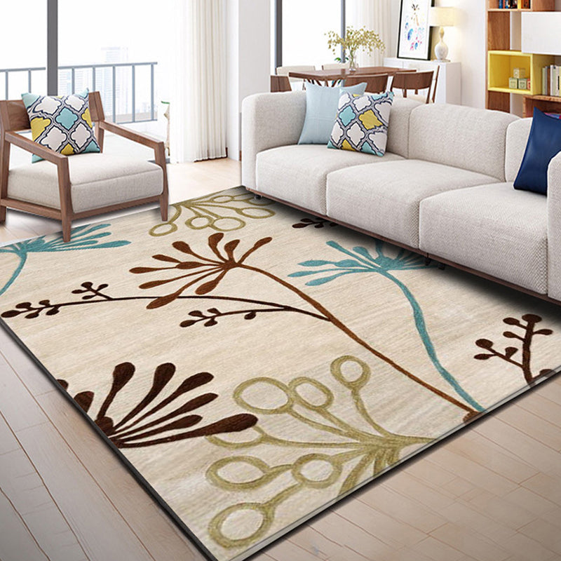 Modern Living Room Area Rug Multi Color Flower Carpet Polypropylene Washable Non-Slip Stain Resistant Indoor Rug