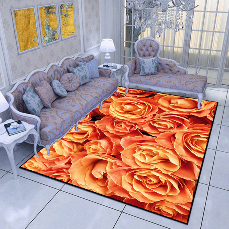 Modern Living Room Area Rug Multi Color Flower Carpet Polypropylene Washable Non-Slip Stain Resistant Indoor Rug