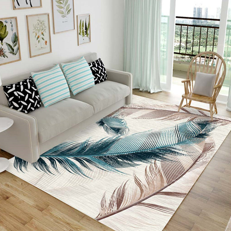 Chic Multicolor Modern Rug Synthetics Feather Patterned Rug Non-Slip Washable Stain Resistant Rug for Lounge