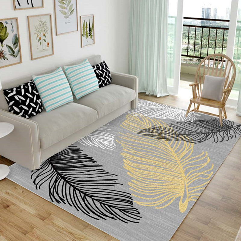 Chic Multicolor Modern Rug Synthetics Feather Patterned Rug Non-Slip Washable Stain Resistant Rug for Lounge