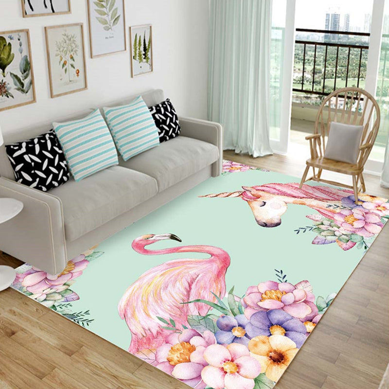 Cartoon Animal Drawing Print Rug Multi Colored Synthetics Rug Anti-Slip Backing Stain Resistant Washable Rug for Living Room