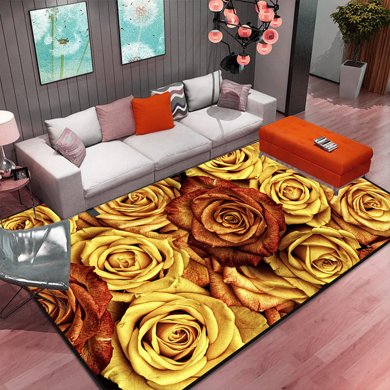 Multi Color Home Rug Contemporary Floral Rug Synthetics Stain Resistant Non-Slip Backing Washable Area Carpet