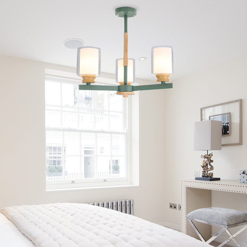 Makkaronzylinder Kronleuchter Anhänger Leicht Milchglas 3/5/6 Lichter hängende Decke Licht in Rosa/Gelb/Grün für Wohnzimmer