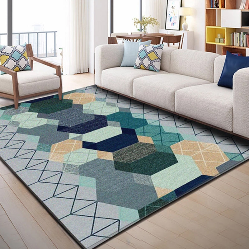 Trendy Multi-Color Nordic Rug Polypropylene Abstract Drawing Carpet Non-Slip Stain Resistant Machine Washable Rug for Living Room