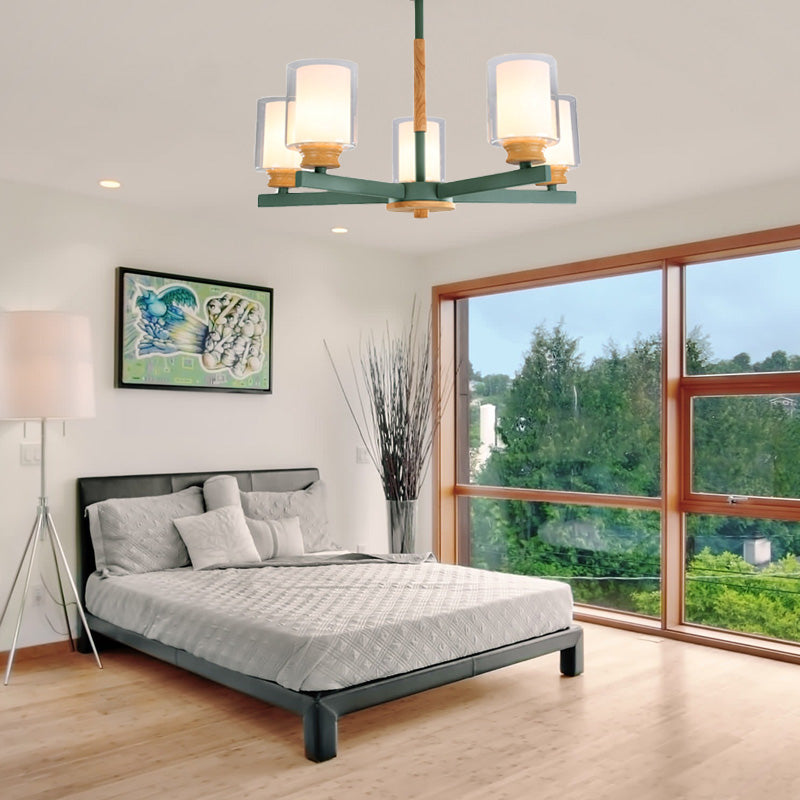 Makkaronzylinder Kronleuchter Anhänger Leicht Milchglas 3/5/6 Lichter hängende Decke Licht in Rosa/Gelb/Grün für Wohnzimmer