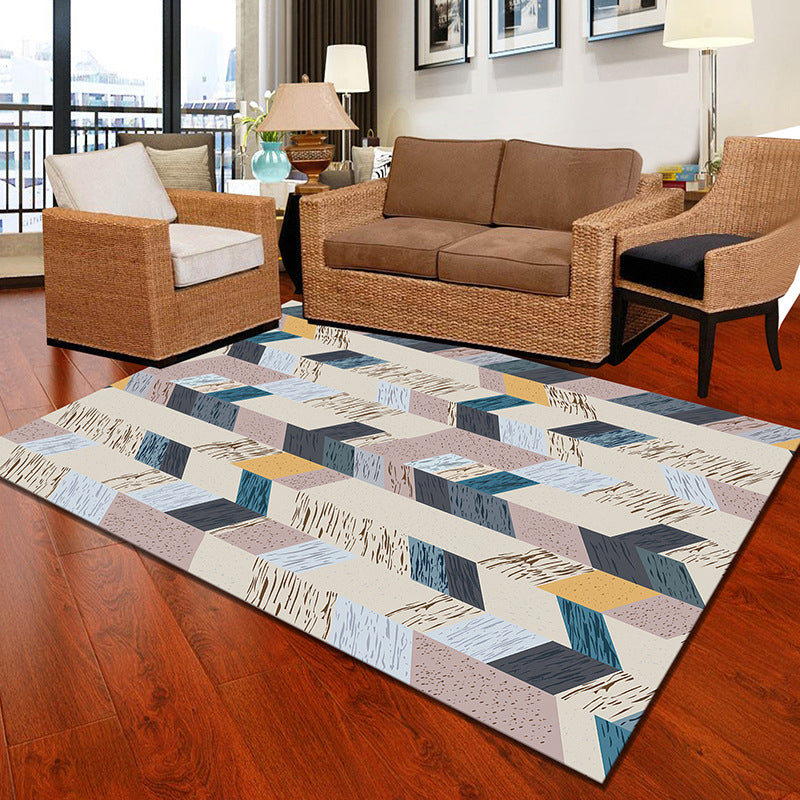 Multicolor Geometric Botanical Rug Synthetics Modern Carpet Stain Resistant Non-Slip Washable Rug for Home