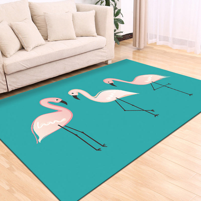 Classic Tropix Indoor Rug Multi-Color Flamingo Carpet Anti-Slip Backing Stain Resistant Machine Washable Rug for Family Room
