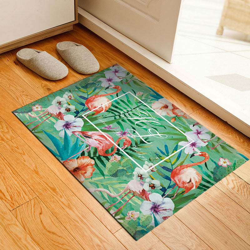 Classic Tropix Indoor Rug Multi-Color Flamingo Carpet Anti-Slip Backing Stain Resistant Machine Washable Rug for Family Room