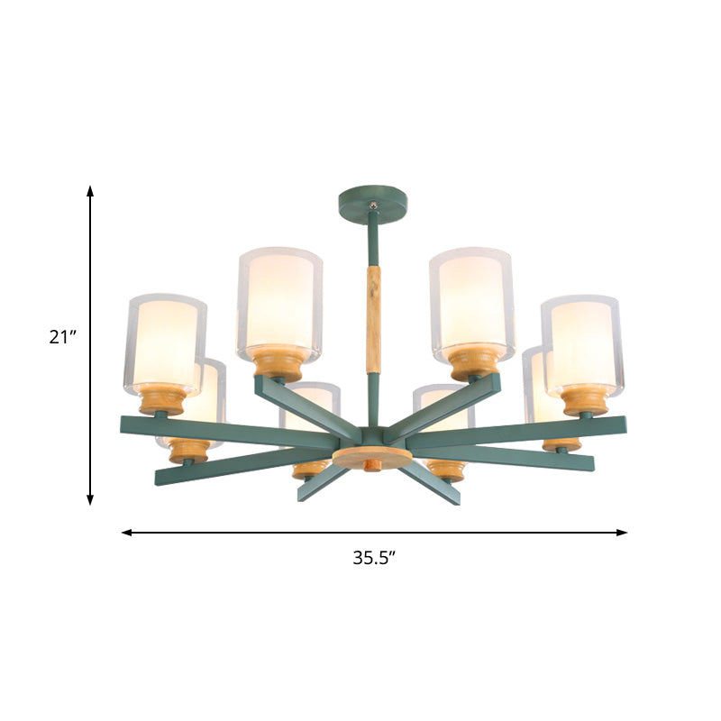 Makkaronzylinder Kronleuchter Anhänger Leicht Milchglas 3/5/6 Lichter hängende Decke Licht in Rosa/Gelb/Grün für Wohnzimmer