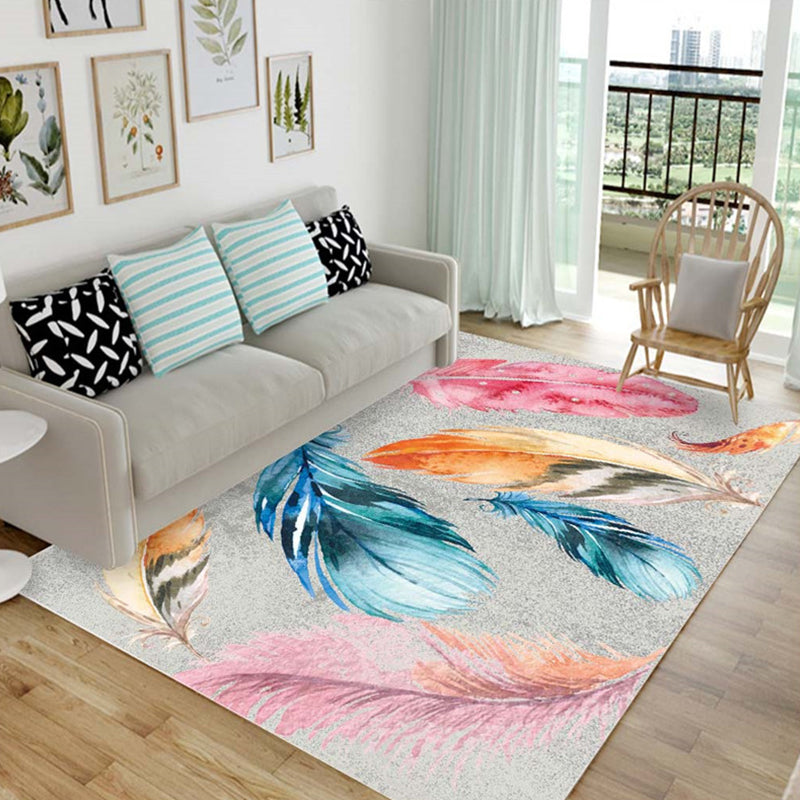 Nordic Living Room Rug Multicolor Patterned Carpet Polyester Stain Resistant Washable Anti-Slip Rug