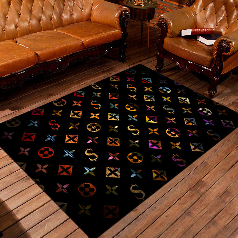 Personality Patterned Rug Multi Colored Nordic Carpet Synthetics Machine Washable Non-Slip Pet Friendly Rug for Great Room