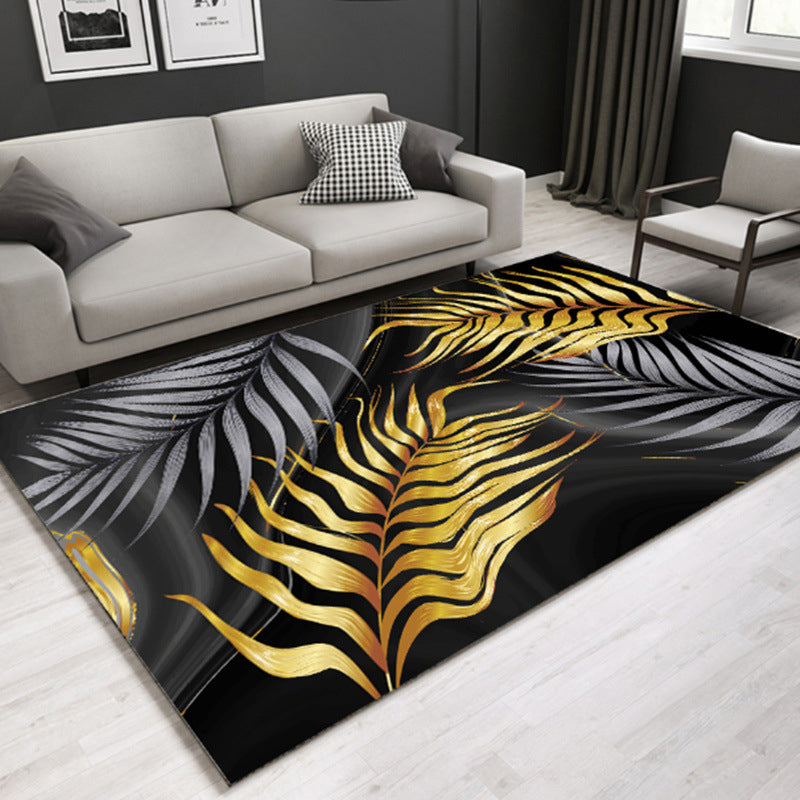 Multi Colored Lounge Area Rug Modern Leaf Print Carpet Polypropylene Non-Slip Backing Pet Friendly Washable Rug