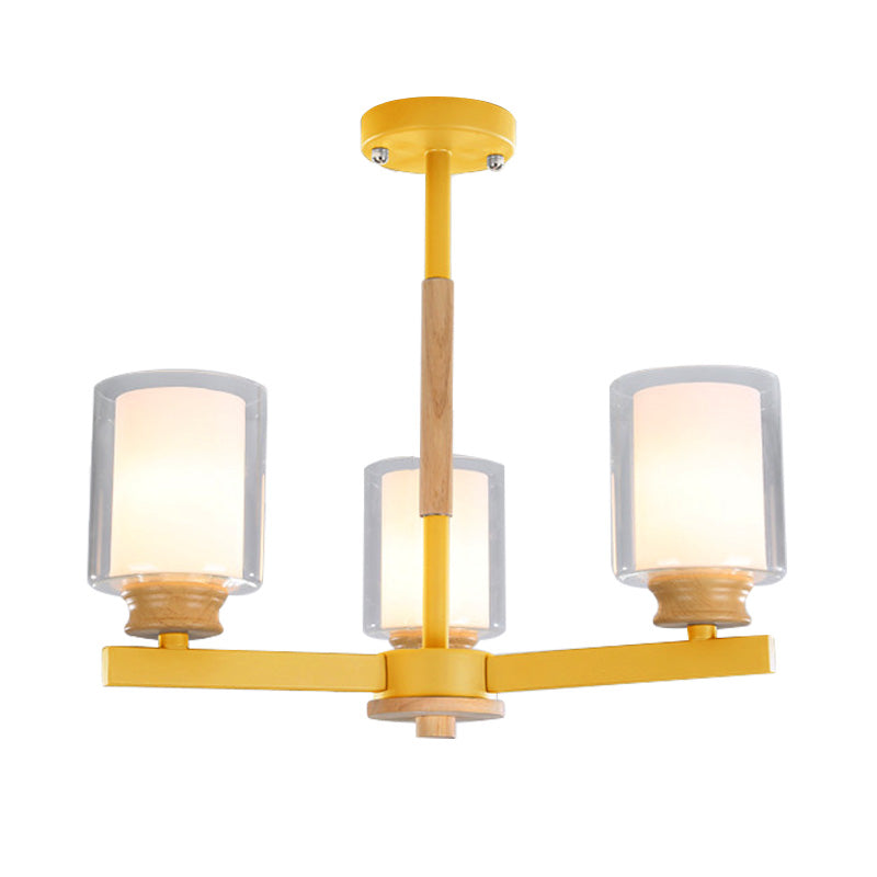 Makkaronzylinder Kronleuchter Anhänger Leicht Milchglas 3/5/6 Lichter hängende Decke Licht in Rosa/Gelb/Grün für Wohnzimmer