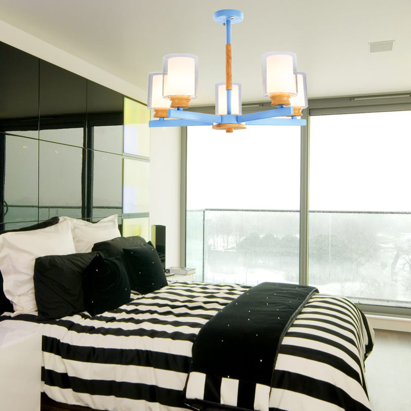 Makkaronzylinder Kronleuchter Anhänger Leicht Milchglas 3/5/6 Lichter hängende Decke Licht in Rosa/Gelb/Grün für Wohnzimmer