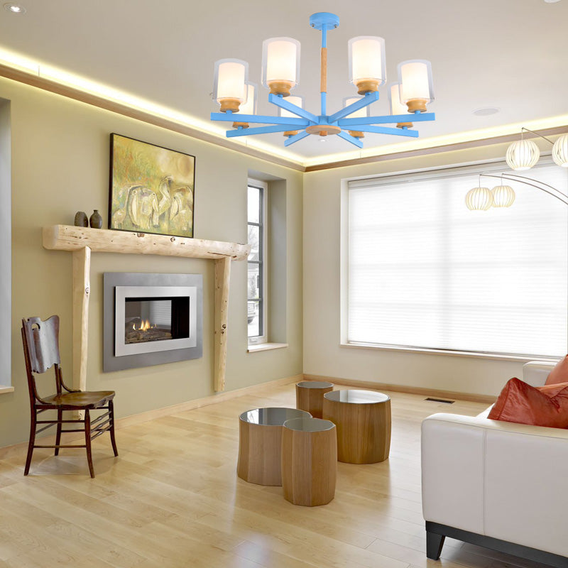 Makkaronzylinder Kronleuchter Anhänger Leicht Milchglas 3/5/6 Lichter hängende Decke Licht in Rosa/Gelb/Grün für Wohnzimmer