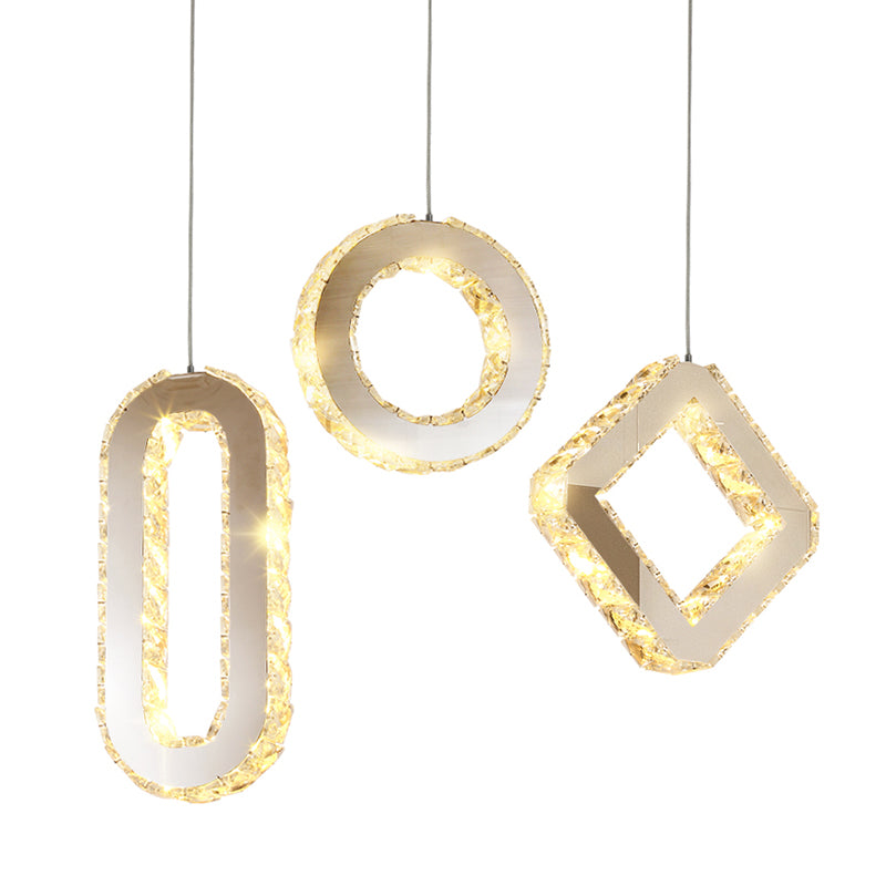 Geometrische multi-light hanger moderne stijl K9 Crystal Dining Room LED hangende verlichting in roestvrijstalen