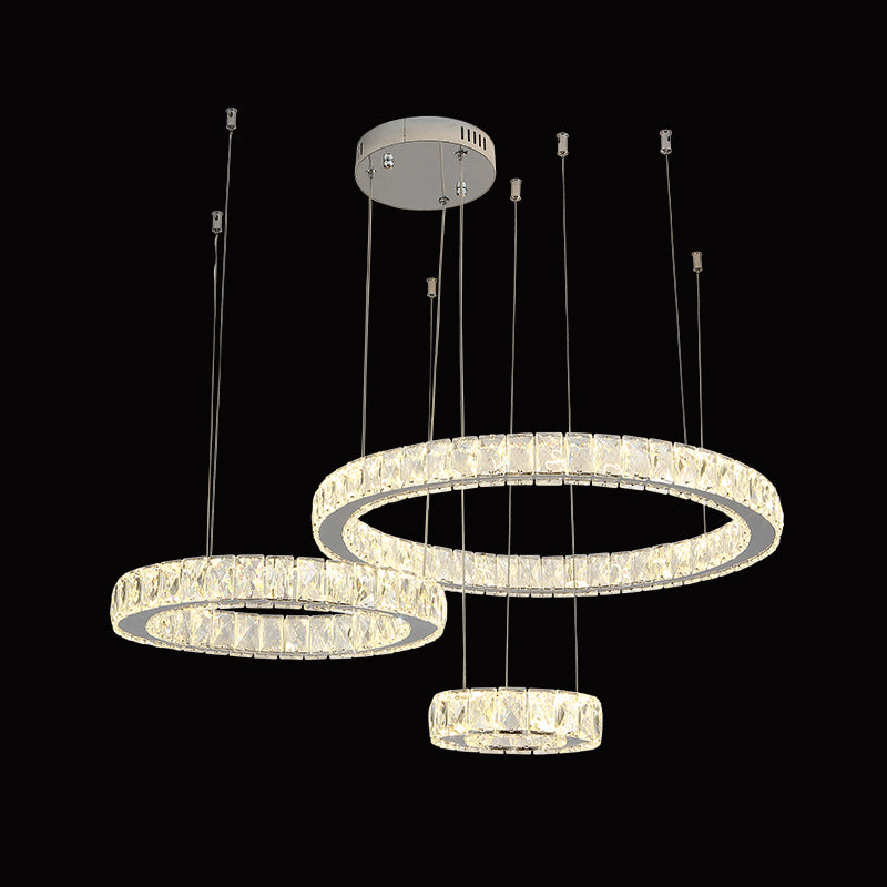 Roestvrijstalen ring LED Multi-plafondlicht Moderne kristallen ophanging verlichting voor woonkamer