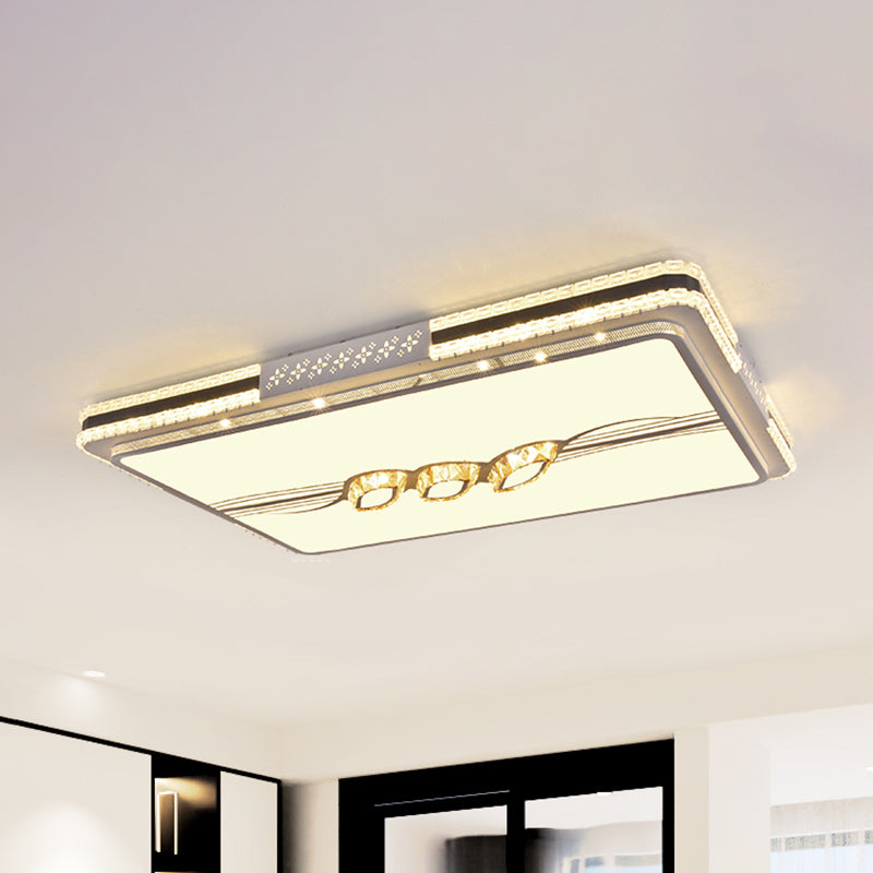 Plafonnier encastré moderne à LED en cristal à facettes rectangulaires en acier inoxydable