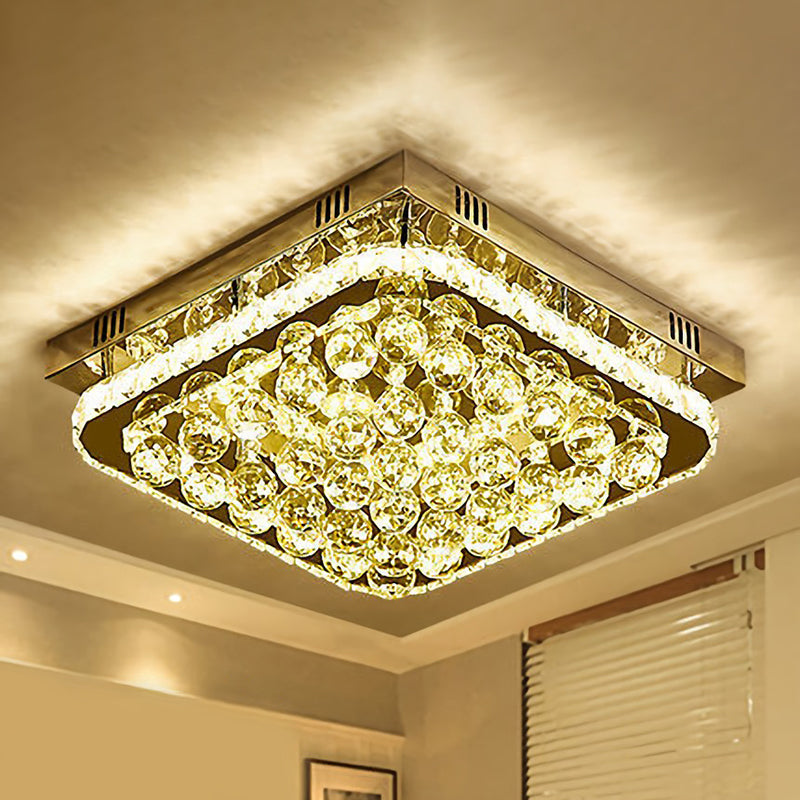 Stainless-Steel Rectangular Flush Ceiling Light Contemporary Crystal LED Flush Mount Lighting Fixture