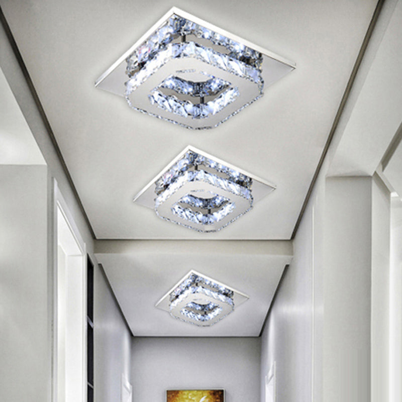 Geometrical Semi Flush Mount Lighting Minimalist Crystal Corridor LED Flush Mount Fixture in Stainless-Steel