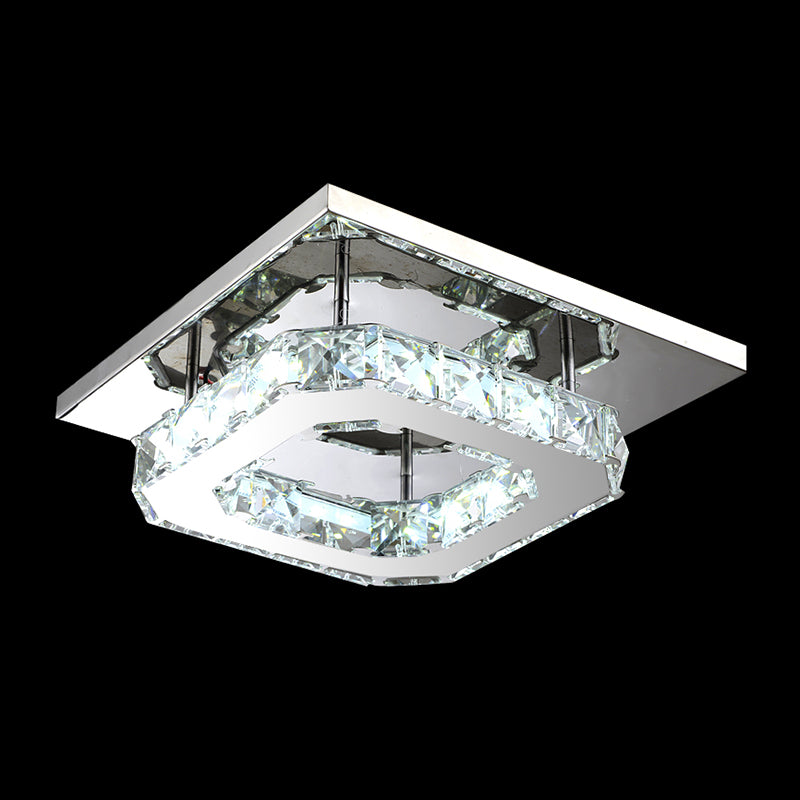 Geometrical Semi Flush Mount Lighting Minimalist Crystal Corridor LED Flush Mount Fixture in Stainless-Steel