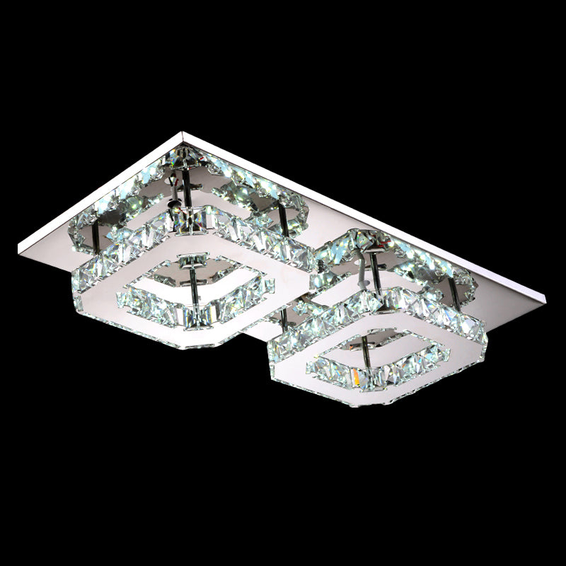 Geometrical Semi Flush Mount Lighting Minimalist Crystal Corridor LED Flush Mount Fixture in Stainless-Steel