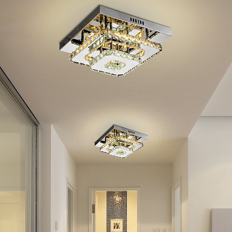 Geometrical Semi Flush Mount Lighting Minimalist Crystal Corridor LED Flush Mount Fixture in Stainless-Steel