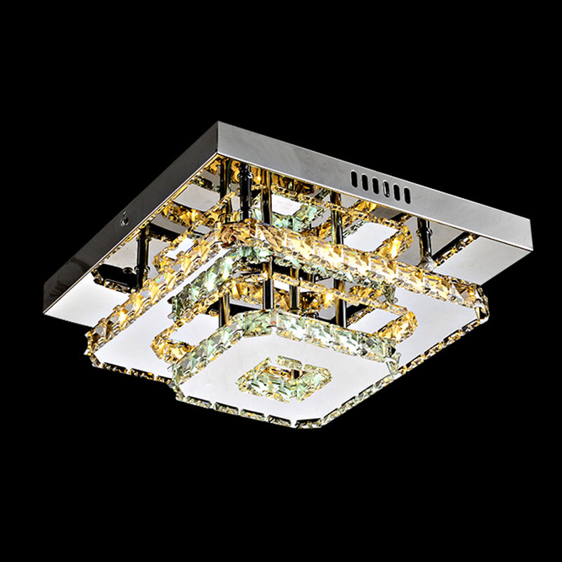 Geometrical Semi Flush Mount Lighting Minimalist Crystal Corridor LED Flush Mount Fixture in Stainless-Steel