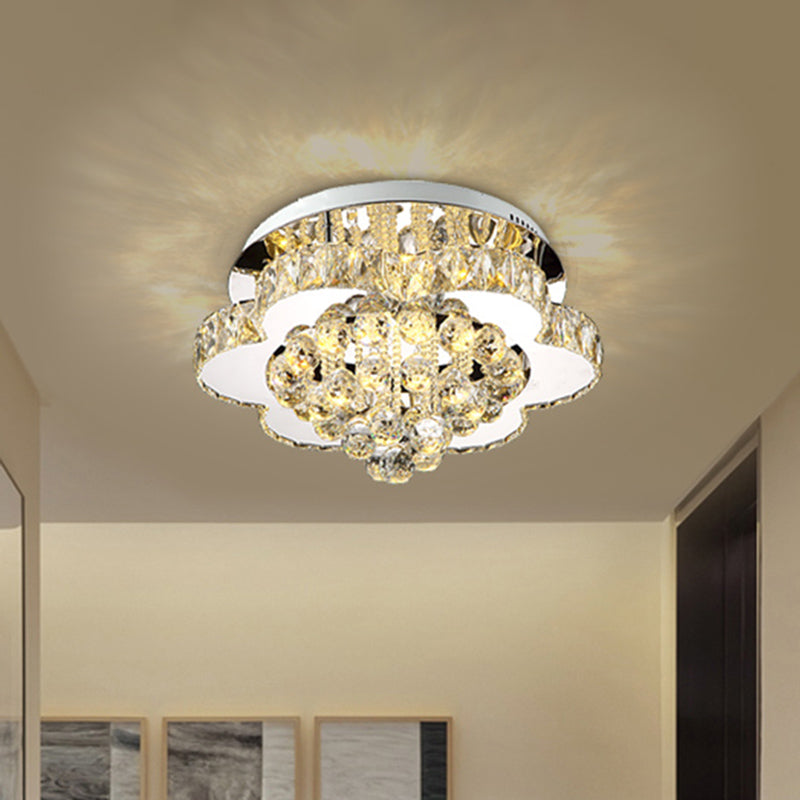 Geometrical Semi Flush Mount Lighting Minimalist Crystal Corridor LED Flush Mount Fixture in Stainless-Steel
