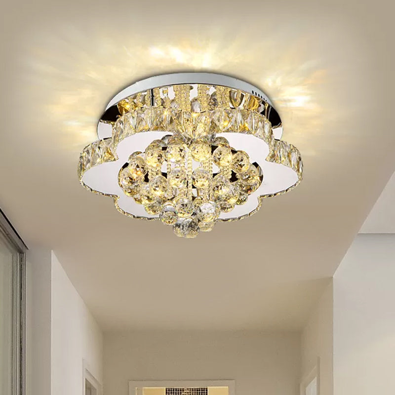 Geometrical Semi Flush Mount Lighting Minimalist Crystal Corridor LED Flush Mount Fixture in Stainless-Steel
