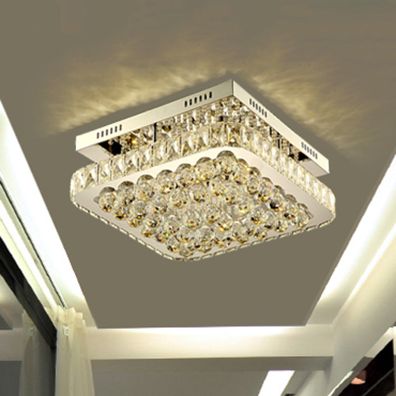 Geometrical Semi Flush Mount Lighting Minimalist Crystal Corridor LED Flush Mount Fixture in Stainless-Steel