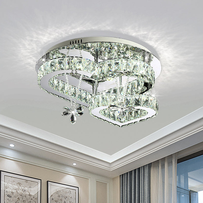 K9 Crystal Heart LED Semi Flush Mount Modern Stainless-Steel Flushmount Ceiling Light