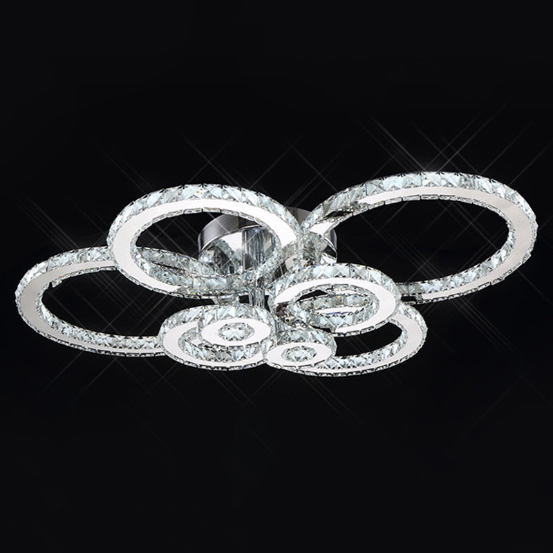 Ring Shaped Embedded Crystal LED Semi Flush Mount Contemporary Stainless-Steel Ceiling Mounted Light