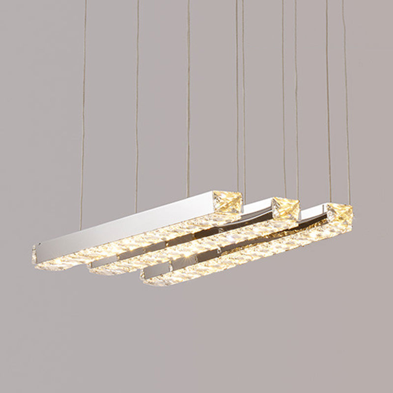 Rectangular Chandelier Pendant Light Minimalist Crystal Dining Room LED Hanging Light in Stainless-Steel